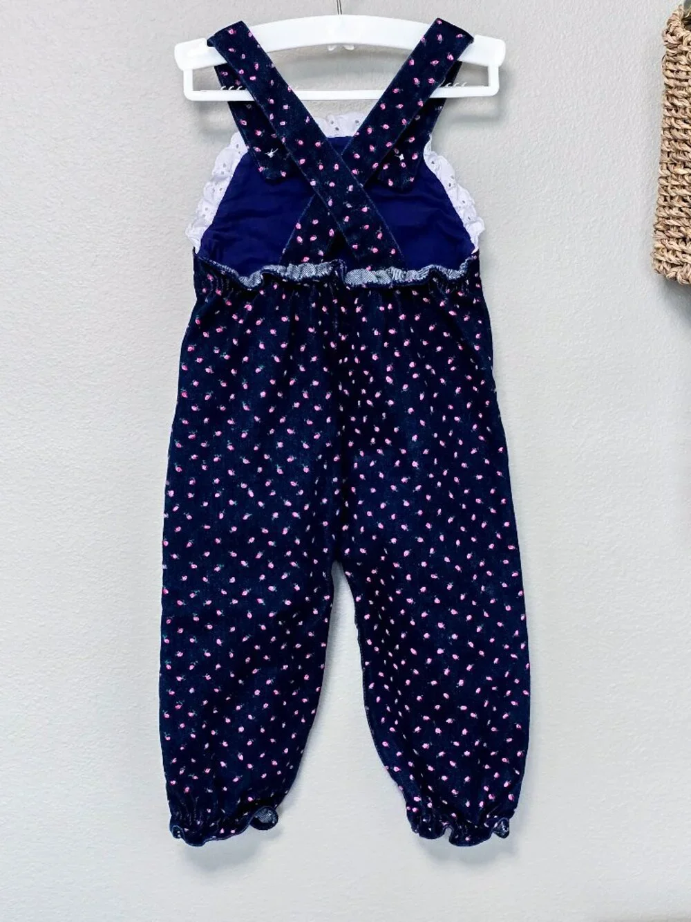 Vintage A Tiny Tots Original 2T Denim Rosebud Overall Set w/ Hooded Jacket